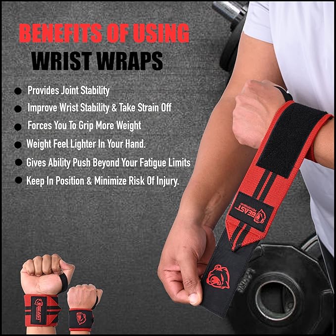 Beast Power Gear Wrist Wraps for Weightlifting 18” Premium Quality Wrist Support for Bodybuilding Heavy Duty Thumb Loop Powerlifting, Strength Training for Men and Women