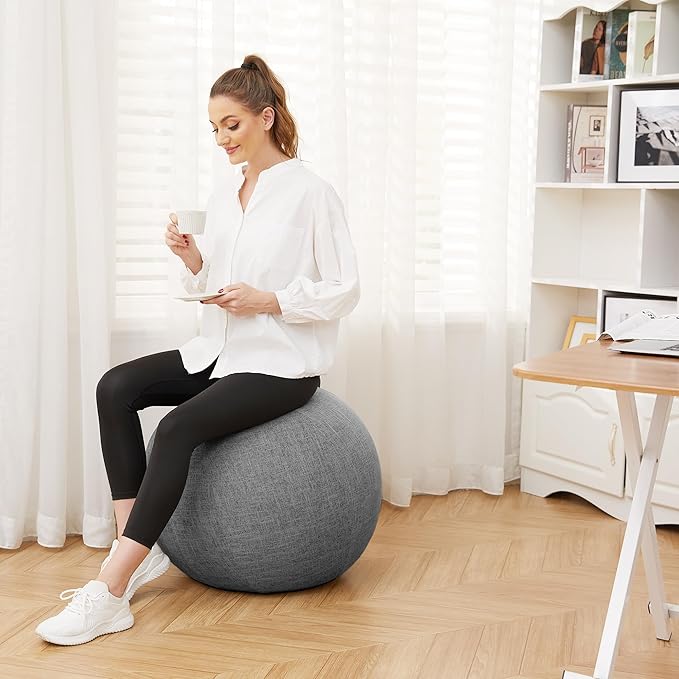 Exercise Ball Chair with Fabric Cover, Standard Size (25inches/65cm), for Home Offices, Balance Training, Yoga Ball