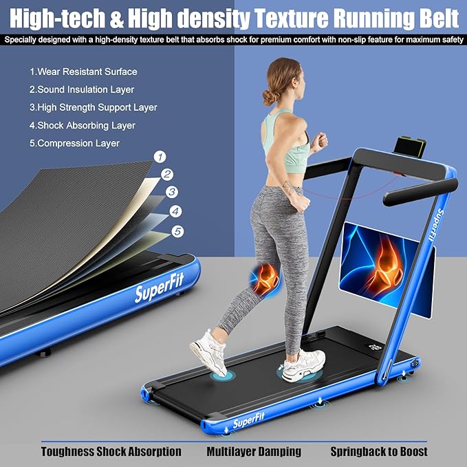 Goplus 2 in 1 Folding Treadmill, 2.25HP Superfit Under Desk Electric Treadmill, Installation-Free with Remote Control, APP Control and LED Display, Walking Jogging for Home Office
