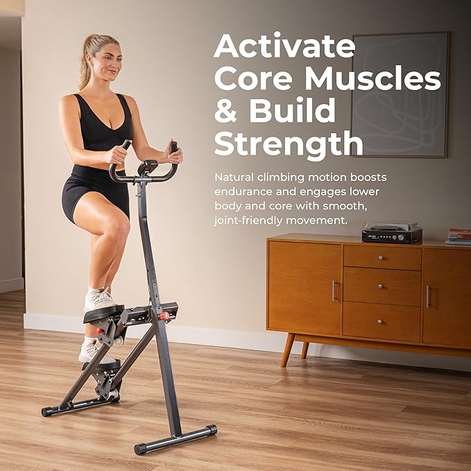 Sunny Health & Fitness Smart Foldable Cardio Stair Stepper, Vertical Climber with Extended Step Range, SunnyFit App Connection – Pink / White / Gray