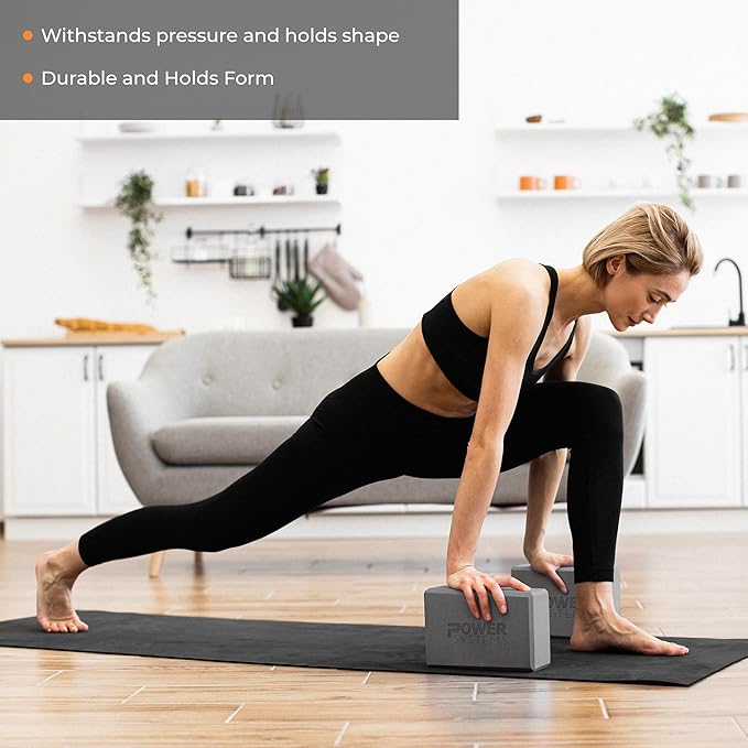 Power Systems Yoga Block | Commercial Grade Foam, Lightweight, Durable Ergonomic Support for Home and Studio Use | Yoga, Pilates, Meditation, Flexibility, and Balance with Textured Non-Slip Grip and Smooth Edges