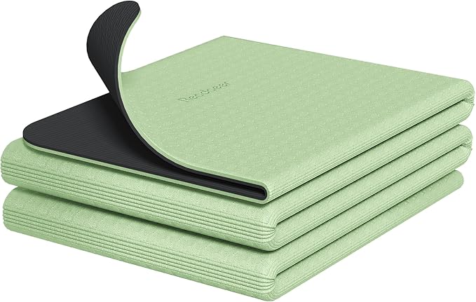 Readaeer Foldable Yoga Mat for Travel Folding Yoga Mat 6mm Thick with Carrying Bag, Non-Slip TPE Exercise Pilates Mat for 72" L x 24" W x 0.24 Inch