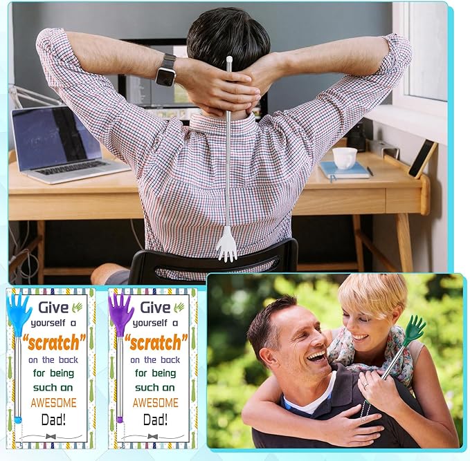 30 Pcs Extendable Back Scratcher Bulk Father's Day Dad Gift Hand Shaped Retractable Back Scratcher with Gift Cards Bags Telescoping Massage Tool for Adults Men Church Birthday