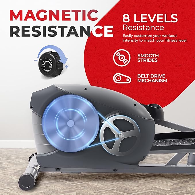 Sunny Health & Fitness Upright Elliptical Machine, Full Body Cardio Exercise with Adjustable Resistance, Arm and Leg Workout Machine, SunnyFit App via Bluetooth Optional Electro-Magnetic Resistance