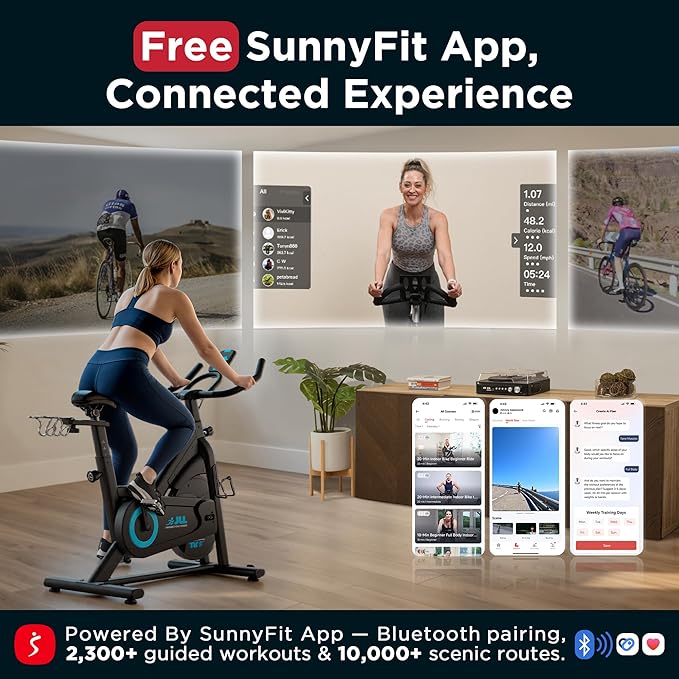 JLL Magnetic Exercise Bike - Indoor Stationary Cycling Bike with Free Fitness App, Adjustable Comfortable Seat, Low Noise Indoor Cycling Bike for Home Gym