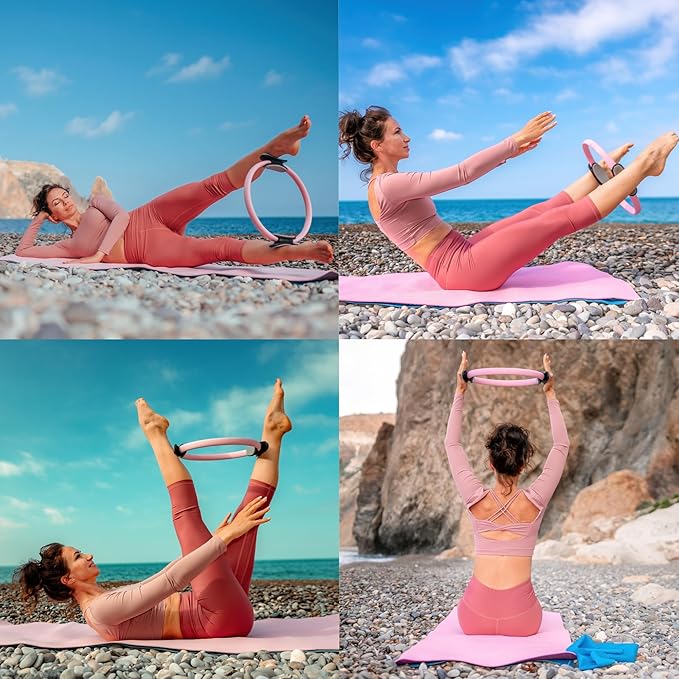 YXILEE Pilates Ring Circle Set - Workout at Home Workout Equipment Women - Booty Bands Stretching Equipment Pilates Mini Exercise Ball for Legs Arms and Thighs