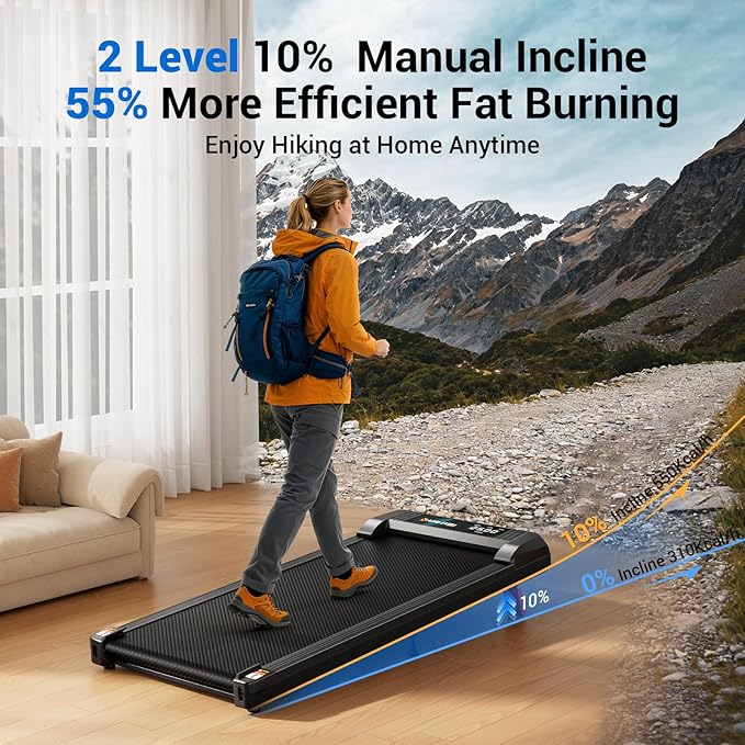 Walking Pad Under Desk Treadmill with Incline for Home Office, 2.5HP Portable Walking Pad Treadmill with 280 Lbs Weight Capacity, Remote Control, LED Display
