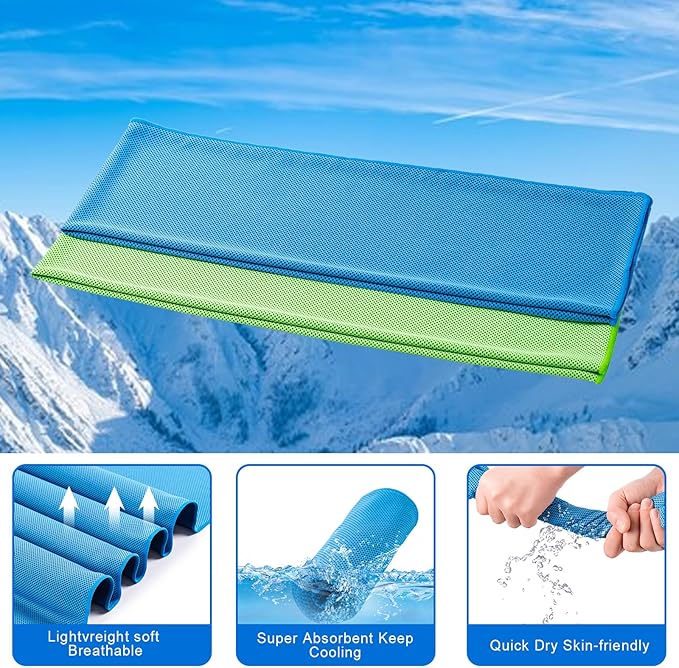4 Pack Cooling Towel (40"x12"), Soft Breathable Chilly Towel, IceTowel, Microfiber Towels for Yoga, Sport, Running, Workout,Gym, Camping, Fitness, Workout & More Activities(Multicolor)