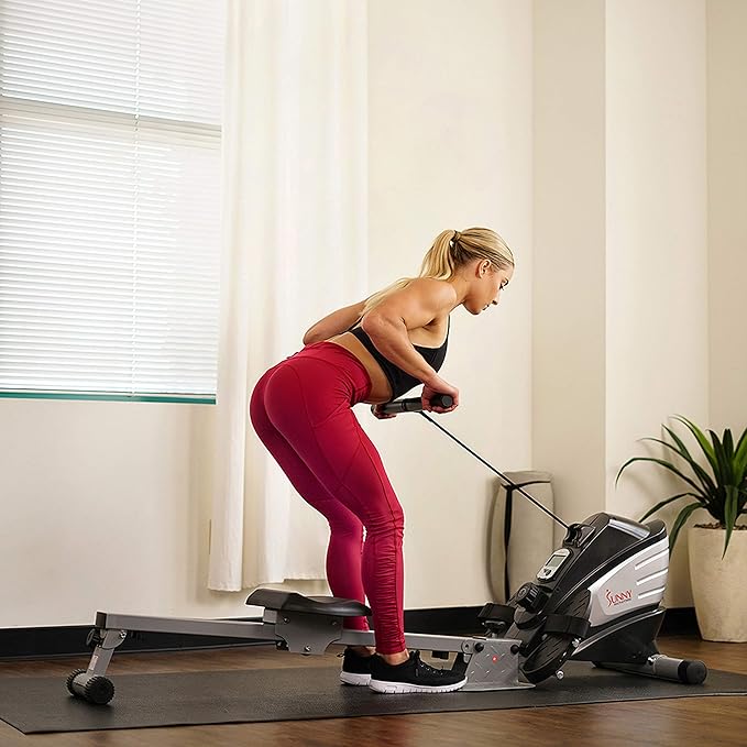 Sunny Health & Fitness Rowing Machine for Low Impact Full Body Workouts Home Training, Flip-able Equipment for EZ-Storage, Optional Magnetic or Air Resistance w/Free SunnyFit App Connection