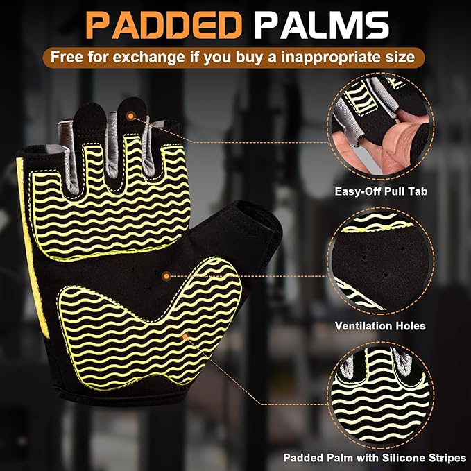 Workout Gloves for Women - Breathable Weight Lifting Gloves with Non-Slip Silicone Padding, Fingerless Gym Gloves for Cycling, Rowing, Pull Ups & Training (4 Sizes)