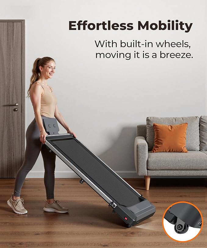 WELLFIT 10% Incline Walking Pad Treadmills for Home, Under Desk Treadmill 320lb Capacity, Voice Controlled Works with KINOMAP Apple Health, Compact for Apartment, Easy to Move Store Upright Place
