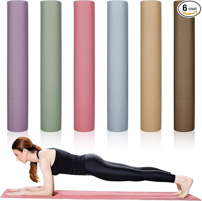 Timgle 6 Pack Yoga Mats Bulk 68 x 24 Inches Non Slip Exercise Yoga Mat 4 mm Thick Anti Slip Tear Resistant Sports Gym for Fitness Stretching Home Workout and Studio
