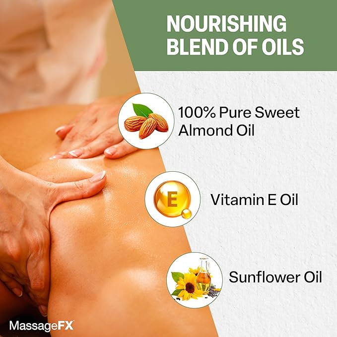 Massage Oil by Massage FX - 100% Pure Sweet Almond & Sunflower Seed Oil - Vitamin E - Ivy, Arnica & Aloe - Unscented - Perfect for a Full Body Massage, Maximum Friction - Paraben Free - 1 Gallon