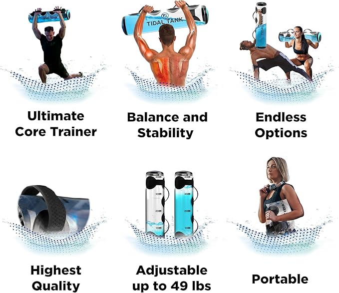 Tidal Tank Tube - The Original Aqua Bag - Water Weight Bag up to 79 lbs - Adjustable Workout Sand Bags Weights Alternative - Portable Sandbag Fitness Equipment Set, Home Exercise Gym - Including App