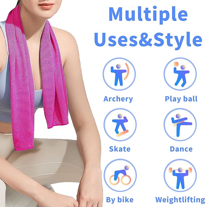 4 Pack Cooling Towel (40"x12"), Soft Breathable Chilly Towel, IceTowel, Microfiber Towels for Yoga, Sport, Running, Workout,Gym, Camping, Fitness, Workout & More Activities(Multicolor)