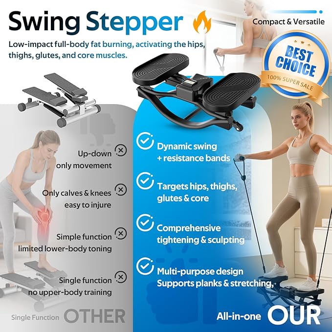 3D Motion Rocking Lateral Stepper with Silent Pad, Side to Side Stepper for Home Full Body Workout - lateral rocker side stepper for exercise, 220 lbs Weight Capacity