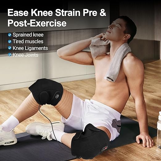 CooCoCo FSA Eligible HSA Knee Massager with Heat, Knee Pain Relief, Knee Heating Pad, Electric Heated Knee Brace with 2 Heating Levels, 5 Vibration Modes, 4pcs 5''x9'' Cold Packs