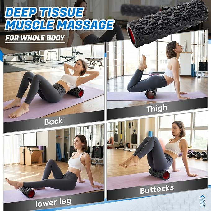 Foam Roller for Deep Tissue Massager, 15" High Density Diamond-Shaped Texture, Myofascial Release, Deep Tissue Muscle Massage Trigger Point Release Back Roller for Fitness (Black)