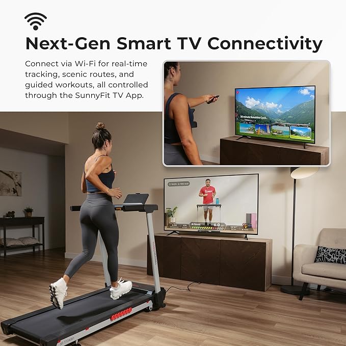 Sunny Health & Fitness Premium Smart Treadmill with Auto Incline, Dedicated Speed Buttons, Digital Performance Display