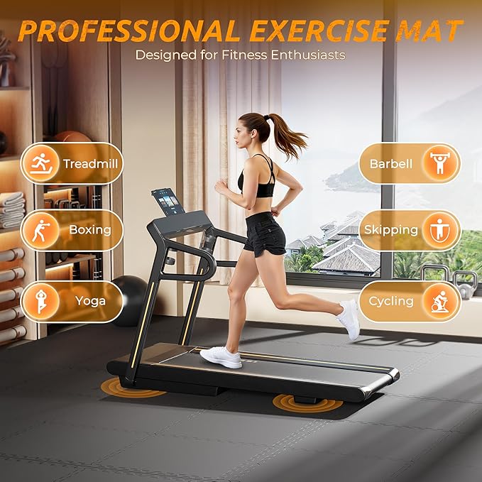 PRAISUN 0.6" Thicker Rubber Top Gym Flooring for Home Gym, 24 Pcs 96 Sq Ft Workout Mats, Exercise Mat, Interlocking Rubber Floor Mats with High Density EVA Foam for Garage, 24 x 24in, Black