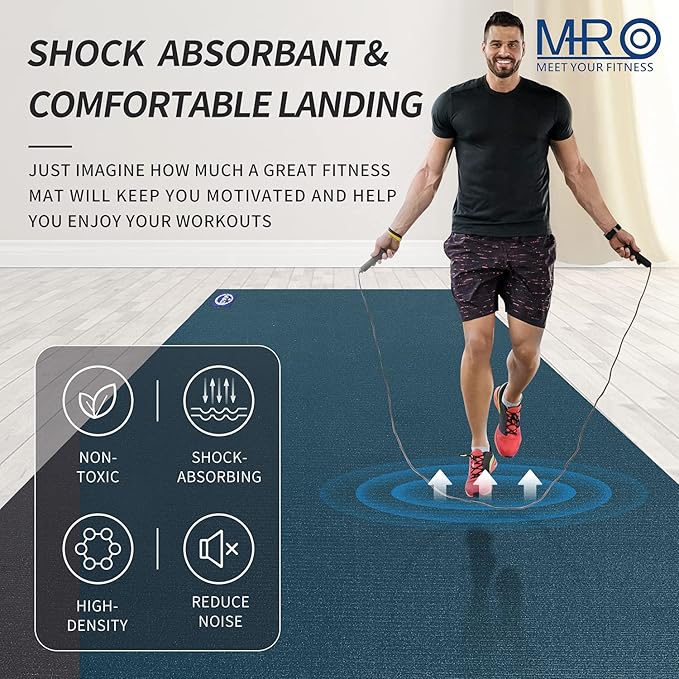 MRO Extra Large Exercise Mat For Home Gym, 15'x6'/12'x6'/9'x6'(7mm) Workout Mats for Gym Flooring, Non-Slip, Extra Thick Durable Cardio Mat, Ideal for Plyo, Weights, MMA, Jump Rope -Shoe Friendly