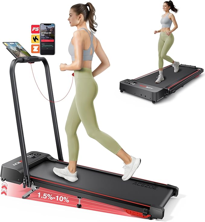 Walking pad Treadmill with Incline & Handle Bar, Folding Treadmill for Home Small Spaces, Compact Portable Under Desk Treadmill,Dual LED Display, 2.5Hp Quiet Running pad, APP, 300 lbs Capacity