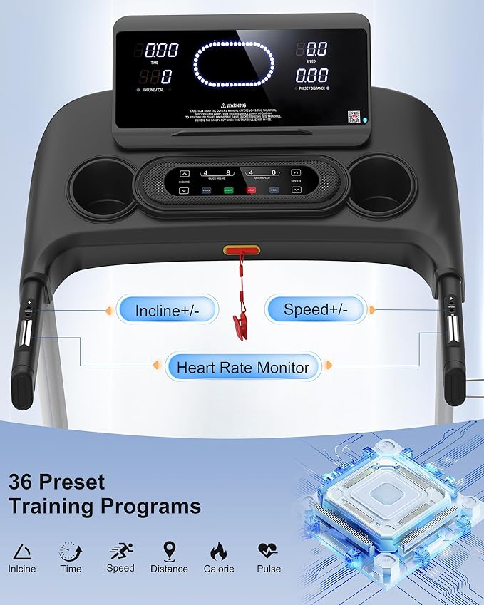 Incline Treadmills for Home, Treadmill with 18% Auto Incline, Heavy Duty 400LBS Capacity, Running Machine with 18.90" Wide Belt, 0.5-12 MPH Speed, 3.5 HP, 36 Programs, APP, Bluetooth, Foldable