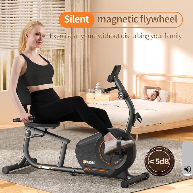 JEEKEE Recumbent Exercise Bike for Seniors,Stationary Bikes for Home, 400LB Capacity & 16 Levels Magnetic Resistance, Heart Rate Handle