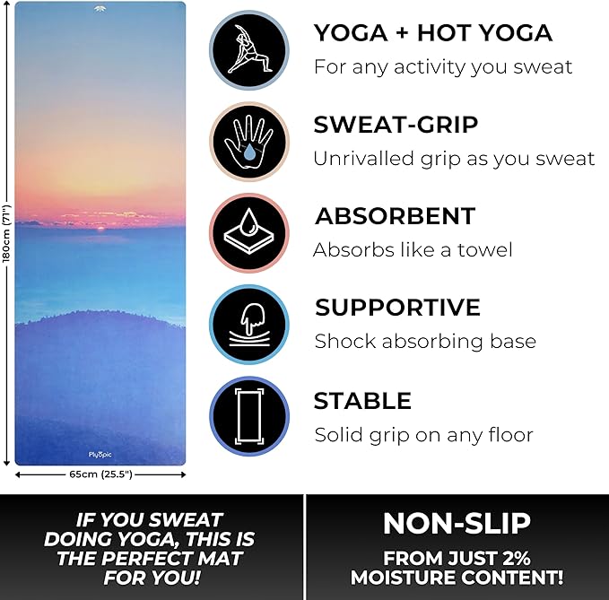 Plyopic. All In One Yoga Mat | Luxury Sweat-Grip Mat/Towel Combo | Ideal for Yoga, Hot Yoga, Bikram, Pilates, Workout & Exercise | Eco-Friendly Natural Rubber