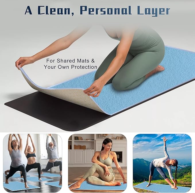Hot Yoga Towel Non-Slip,Thick & Soft Yoga Mat Towel, Sweat Absorbent, with Grip Dot, 72" x 26", Yoga Towel for Hot Yoga, Pilates, Fitness and Gym Workouts, Sky Blue