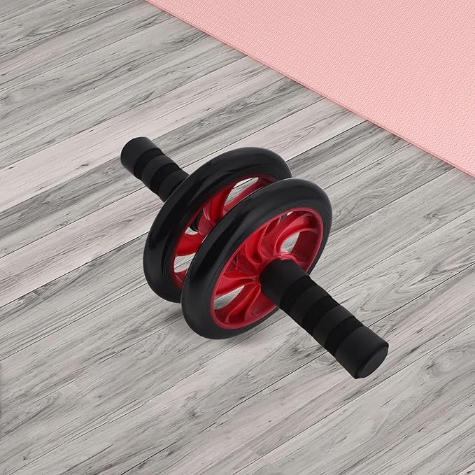 Red Silent Ab Roller Wheel for Home and Outdoor Core Workout, Quiet Abdominal Exercise Equipment with Sturdy Construction for Strengthening Abs and Stomach Muscles