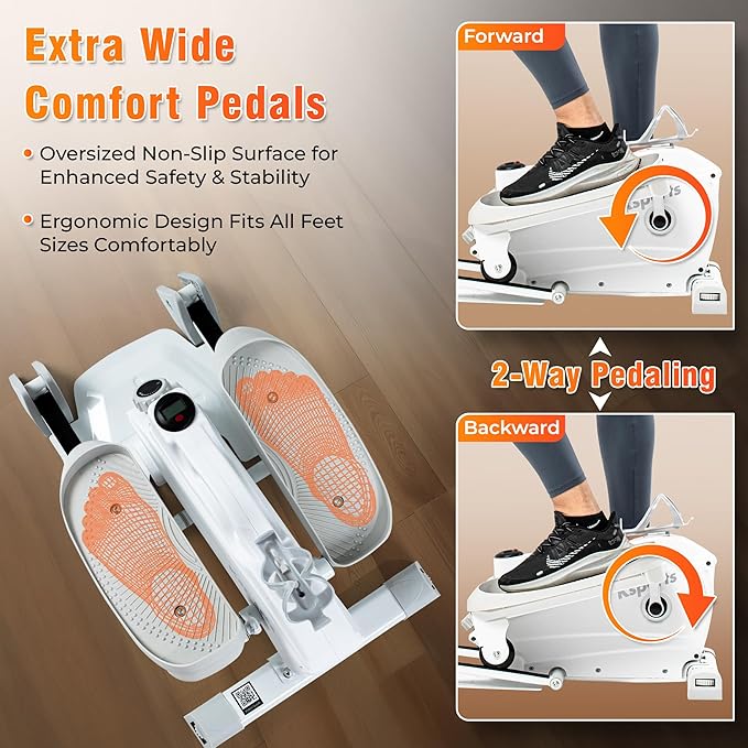 Ksports Mini Elliptical with Optional Handles & Seat, 3 Levels Manual Incline, Quiet Infinite Adjustable Magnetic Resistance, and LED Display – Joint-Friendly and Versatile Design