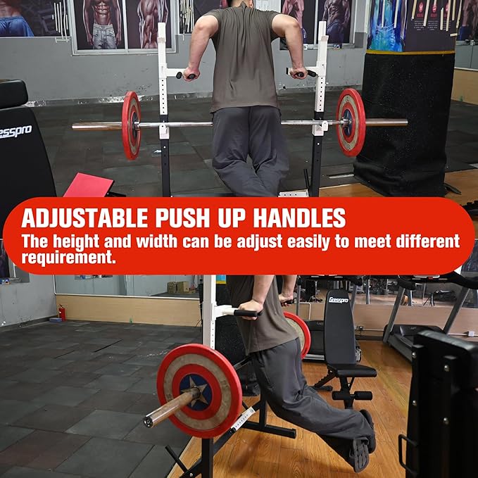 Gresspro Barbell Rack Stand with Dip Bar Attachment - Multifunctional Adjustable Squat Rack, Heavy-Duty Dumbbell Rack, Strength Training Dip Station, Home Gym Equipment Max Load 550lbs