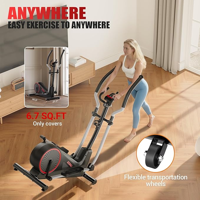 Elliptical Machine, Elliptical Exercise Machine for Home with Hyper-Quiet Magnetic Driving System, Elliptical Trainer with 15.5IN Stride, 350LBS Loading Capacity