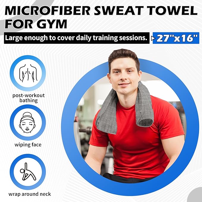 HOMERHYME Microfiber Gym Towels, 3 Pack Grey Sweat Towels, 16 x 27 Inch Quick Dry Hand Towels, Absorbent Yoga Towels for Home Gym Bag, Beach Travel Sport Towel, Workout Equipment for Men & Women