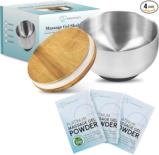 Platinum Nuru Massage Gel Powder Bowl Set | 3 x Massage Powder 5g Sachet | 1 x 16 fl oz Bowl