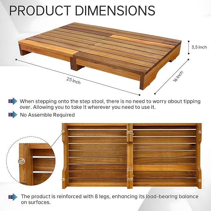 Step Platform for Adults & Elderly, 3.5" One Step Stool for Elderly, Wooden Platform Step Stool, Wooden Mobility Stepping Stools for Adults, Kids/Bedside, Bathroom, Kitchen, Garden