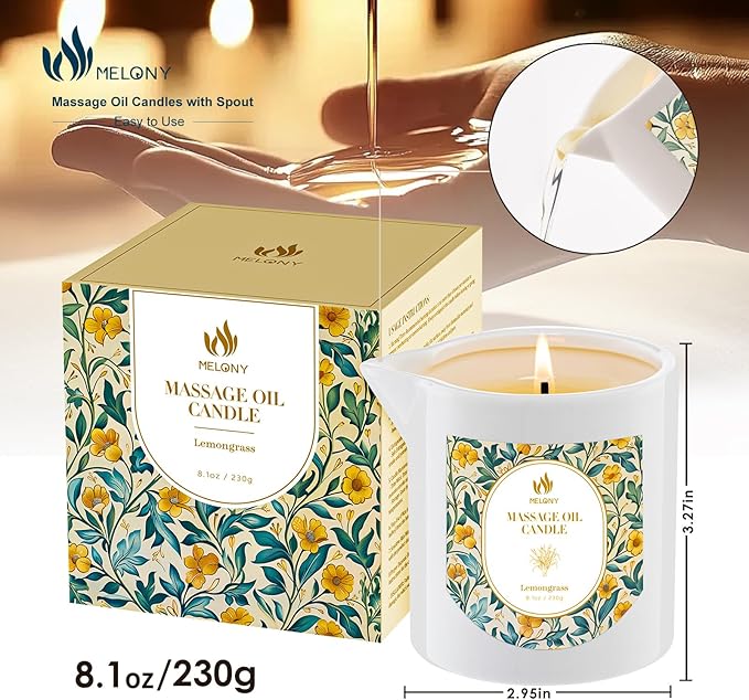 MELONY Massage Candle | Gentle Softening for Nourished, Hydrated, Balanced Skin | 230 g / 8.1 oz (Lemongrass)
