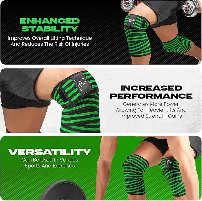Special Essentials Knee Wraps for Weightlifting with Strap (2 Pack) - 72 Inches Flexible Support for Men & Women, for Powerlifting, Squats, Leg Press, and Cross Training