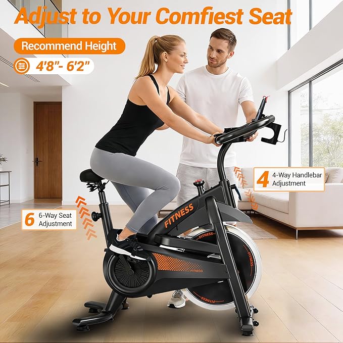 UMAY Exercise Bike,Brake Pad Stationary Bike for Home with Exclusive App, Silent Belt Drive Stationary Workout Bike for Home with Comfort Seat, Low Noise Indoor Cycling Bike with Heart Rate / Tablet & Bottle Holder, 300 LBS Capacity
