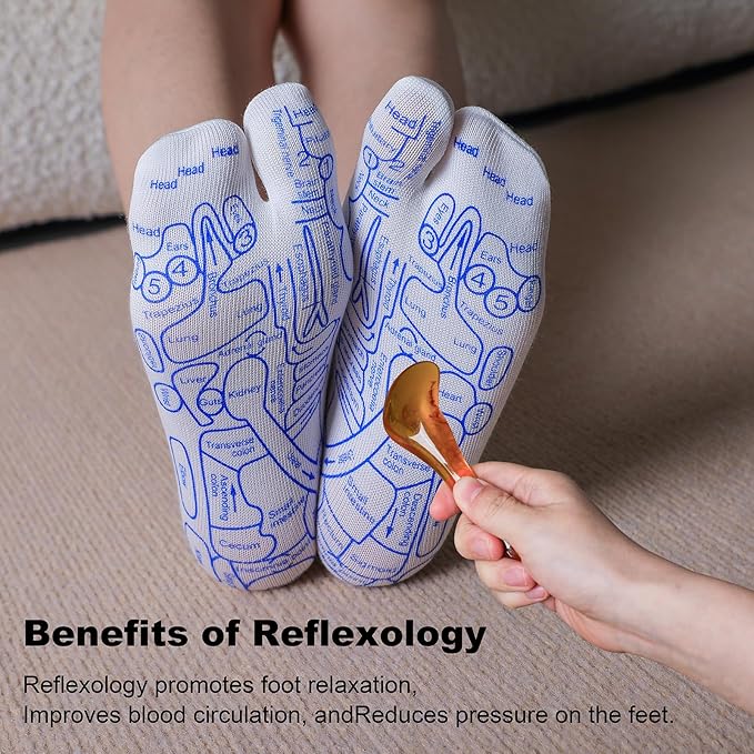 2 Pairs Reflexology Socks with Beginner Acupoint Massage Tools Set of 5 - Foot Pain Relief Remedy for Foot Massage Rod for Women Tired Relieve