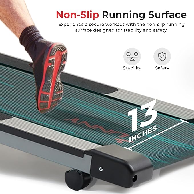 Sunny Health & Fitness Walking Pad Treadmill with Handle, Manual Compact Foldable Design Walking Running Non-Slip Surface Treadmill with Fixed Incline, LCD Monitor, Bluetooth Optional