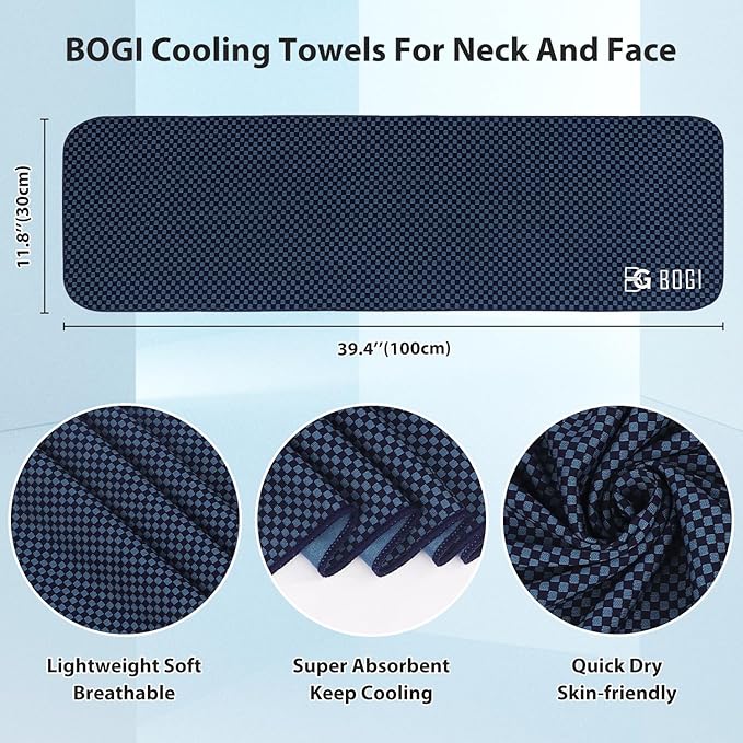 BOGI Cooling Towels for Neck and Face, Soft Breathable Cool Towel for Instant Cooling Stay Cool for Yoga, Sport, Gym, Camping, Running & More Activities