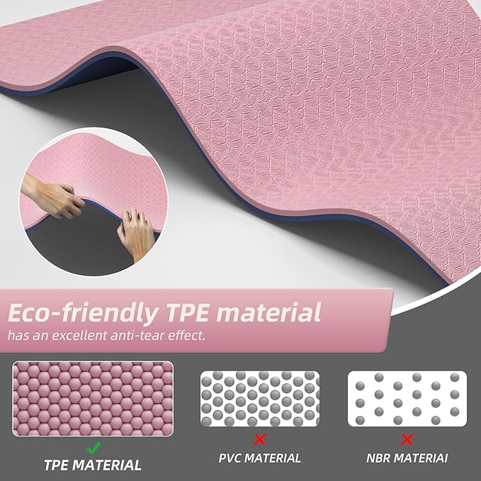 Extra Thick 12mm TPE Exercise Yoga Mat with Strap, 1/2 Inch Non-slip Workout Mat for gymnastics, Pilates, Home, Workout, Gym Floor Fitness