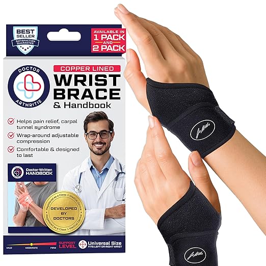 Doctor Developed Wrist Brace, Wrist Wraps for Carpal Tunnel Arthritis, Tendonitis, Hand Support, Ideal for Fitness, Weightlifting - Handbook Included (Medium - 2 Pack)