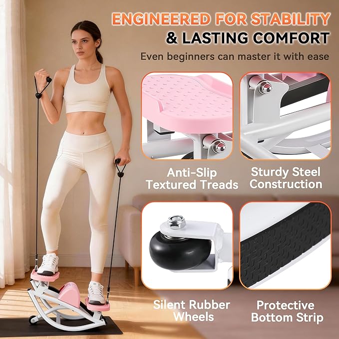 Gannyfer Rock Stepper with Digital Display, Side to Side Lateral Stepper Machine with Resistance Bands for Home Workout, Low-Impact Fitness Equipment for Legs, Glutes & Core