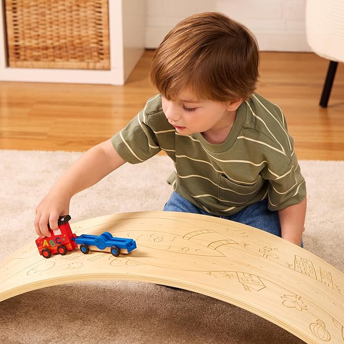 Battat Education – Wooden Balance Board for Toddlers – Montessori Wobble Toy for Core Strength & Coordination – Durable Wood Construction – Active Play for 3+ Years