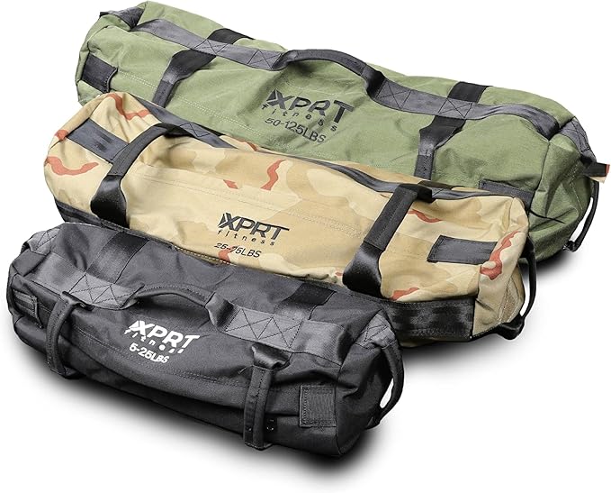XPRT Fitness Workout Sandbag for Heavy Duty Workout Cross Training 7 Multi-positional Handles - Color Army Green/Black/Camo