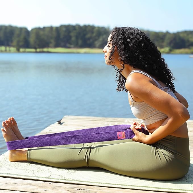 Adaptive Yoga Strap, Stretching Strap, 2 Inches Wide, 100% Naturally Soft Cotton, Steel D-Rings, Includes Natural Cotton Drawstring Storage Pouch and Instructional E-Book