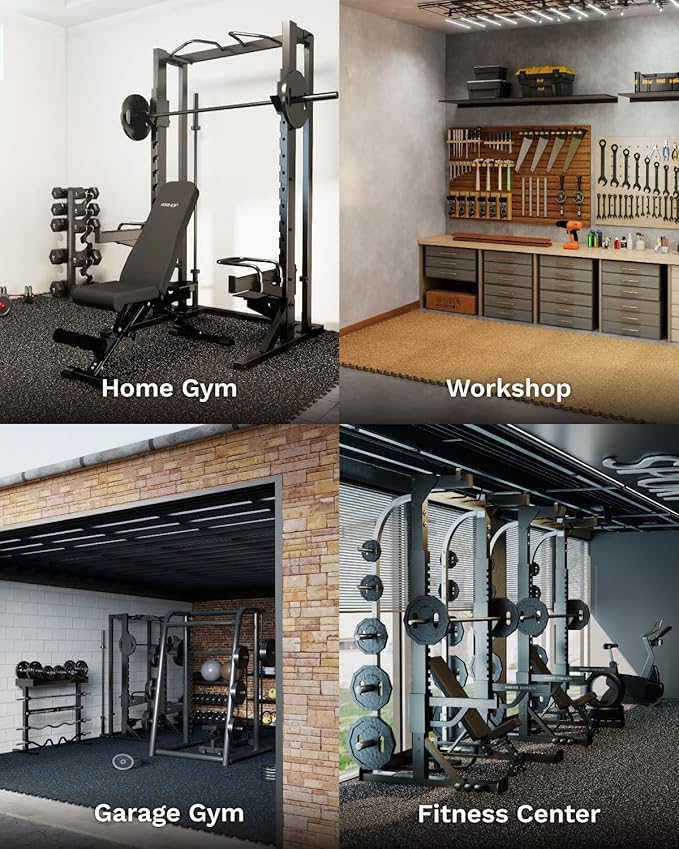 AIRHOP 0.79in Thick 72 Sq Ft Exercise Equipment Mats, 18 Tiles Upgraded Rubber Top with High Density EVA Foam, Large Interlocking Puzzle Gym Flooring for Home Gym, Heavy Weight Workout,Black & Blue